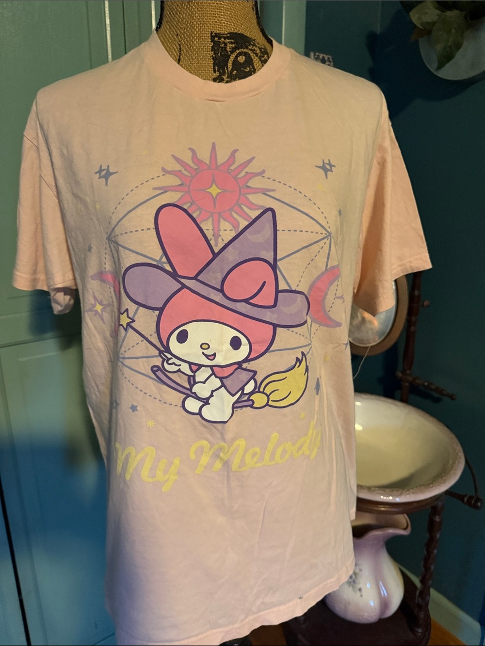 Hello Kitty My Melody Pastel Pink Witch Graphic Tee